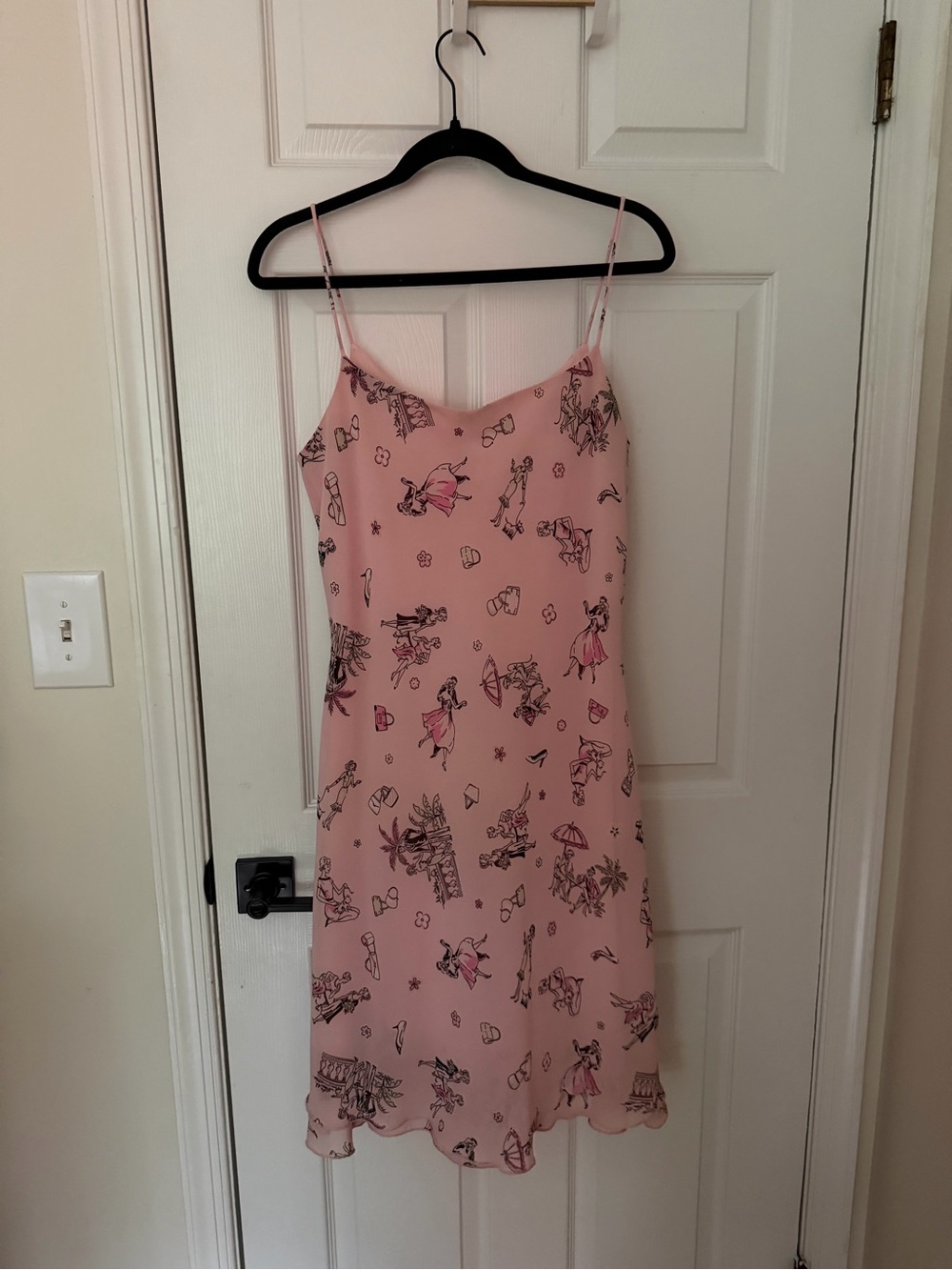 Vintage y2k Women's Pink Printed Slip Dress Knee length